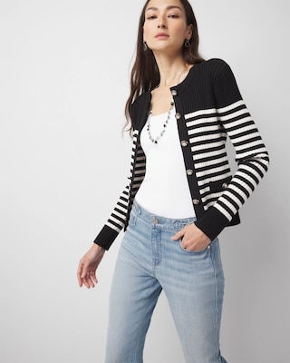 Striped Ribbed Cardigan | White House Black Market